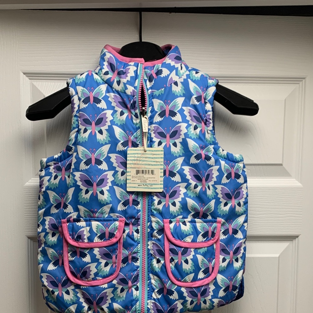 *NWT*Beautiful Harley Kids Reversible Butterfly Print Puff Vest - Blue and Pink